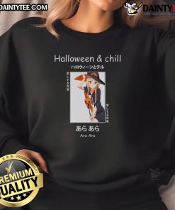 Alt Text: Cute Halloween anime witch Ara Ara Senpai sweatshirt featuring vibrant colors and playful design for festive style.