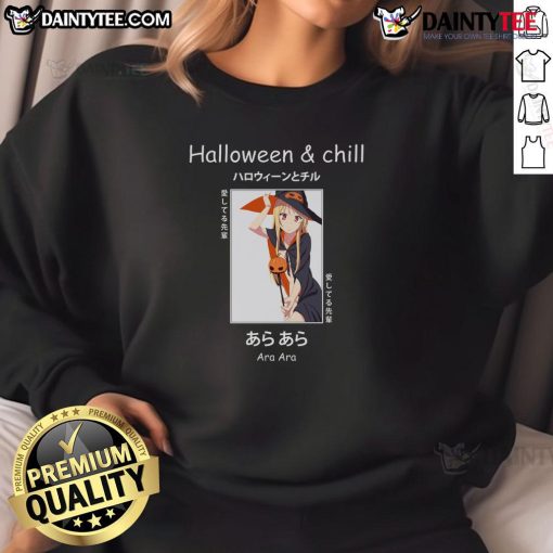 Alt Text: Cute Halloween anime witch Ara Ara Senpai sweatshirt featuring vibrant colors and playful design for festive style.
