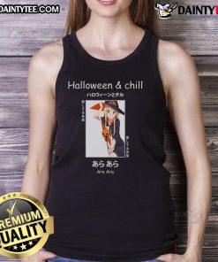 Cute Halloween anime witch in 'Ara Ara Senpai' tank top, featuring vibrant colors and whimsical design for festive fun.