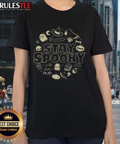 Cute Halloween Stay Spooky ladies tee featuring a fun design perfect for festive fall celebrations.