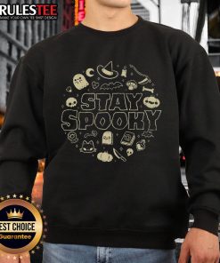 Cute Halloween Stay Spooky Sweatshirt featuring playful ghost design, perfect for festive fall fashion.