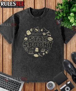 Cute Halloween Stay Spooky washed t-shirt featuring a playful design and vibrant colors for festive fall fashion.
