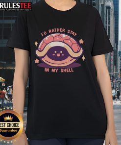 Alt Text: Cute 'I'd Rather Stay in My Shell' Ladies Tee featuring a playful design, perfect for casual wear and shell lovers.