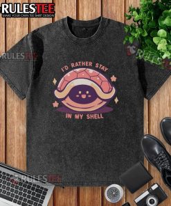 Cute 'I'd Rather Stay In My Shell' washed t-shirt featuring a playful design perfect for casual wear.