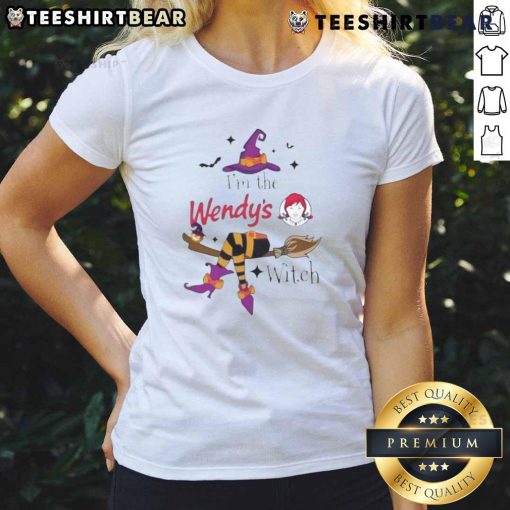 Cute 'I'm The Wendy's Witch' Halloween ladies tee featuring playful graphics and a festive design for Halloween fun.