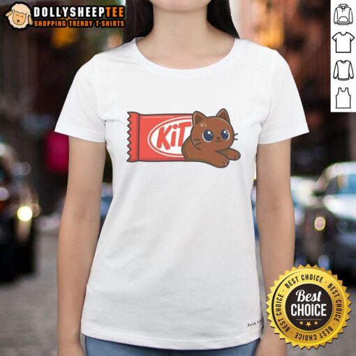 Cute ladies tee featuring a playful KitKat cat design, perfect for cat lovers and casual wear enthusiasts.