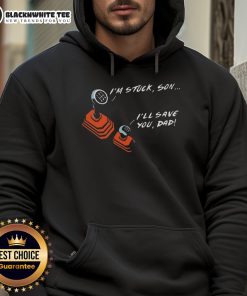 Cute manual transmission dad and son wearing matching gear hoodies, showcasing their love for driving together.