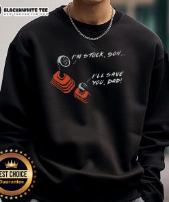 Alt Text: Adorable dad and son wearing matching 'Cute Manual Transmission' sweatshirts, showcasing their love for cars.
