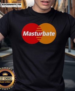 Cute Mastercard parody T-shirt featuring a humorous 'Masturbate' logo design for playful fashion lovers.