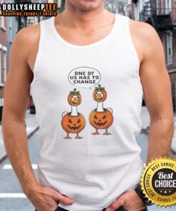 Adorable Halloween tank top featuring a cute pumpkin costume design with geese, perfect for festive celebrations.