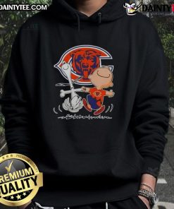 Alt Text: Cute Peanuts Snoopy and Charlie Brown Chicago Bears football hoodie for fans of Peanuts and NFL apparel.