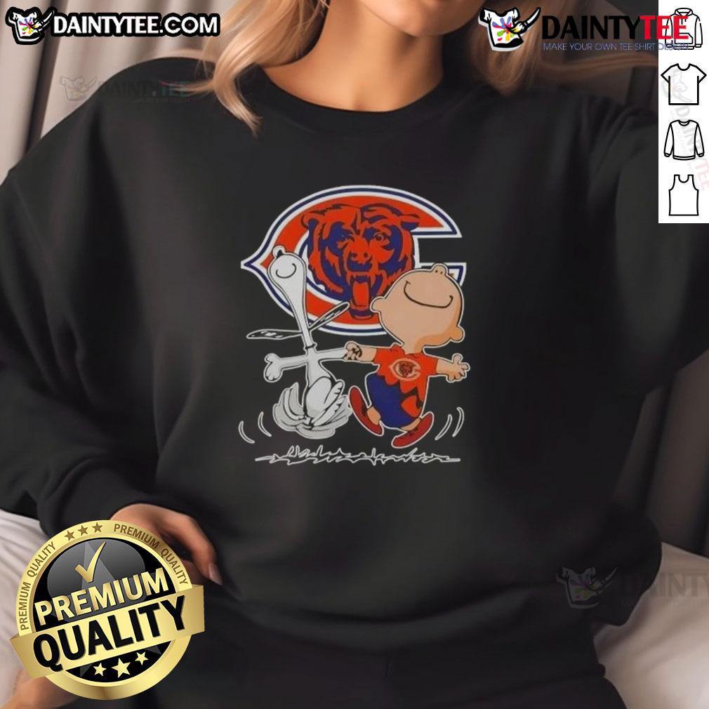 Cute Peanuts Snoopy X Charlie Brown Chicago Bears Football Sweatshirt Alt Text: Cute Peanuts Snoopy and Charlie Brown Chicago Bears football sweatshirt, perfect for fans of the Peanuts gang.