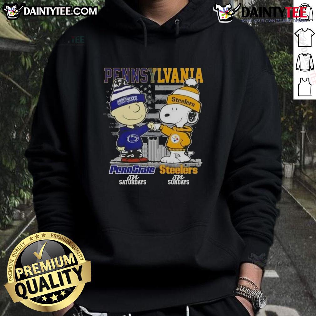Cute Pennsylvania Sports Charlie Brown Penn State Nittany Lions X Snoopy Pittsburgh Steelers Sundays Hoodie Alt Text: Cute Pennsylvania Sports hoodie featuring Charlie Brown, Penn State Nittany Lions, and Snoopy with Pittsburgh Steelers.