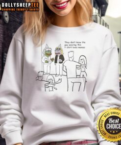 Cute Pepe sweatshirt featuring a meme lover, perfect for fans of humorous meme apparel and stylish casual wear.