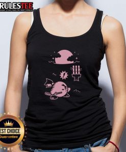 Alt Text: Cute pink Ninja Kirby in a samurai outfit on a gamer tank top, perfect for fans of gaming and anime fashion.