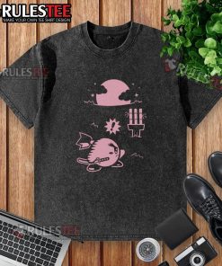 Alt Text: Cute pink Ninja Kirby samurai gamer washed t-shirt featuring vibrant graphics and a playful design for gaming fans.