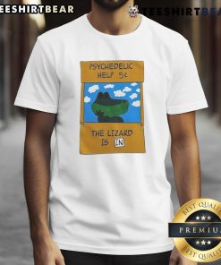 Alt Text: Cute psychedelic Help The Lizard Is In t-shirt design featuring vibrant colors and playful graphics.