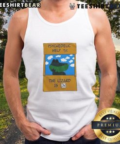 Cute psychedelic illustration of a lizard in a tank top, showcasing vibrant colors and playful design. Perfect for reptile lovers!
