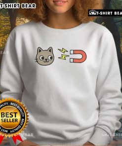 Adorable 'Cute Pussy Magnet' cat sweatshirt in vibrant colors, perfect for cat lovers and cozy fashion enthusiasts.
