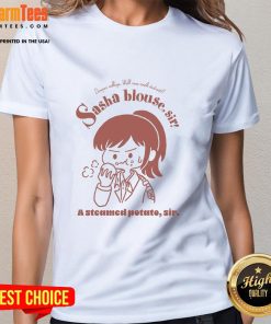 Adorable Sasha Blouse inspired Attack on Titan ladies tee featuring a playful steamed potato design.