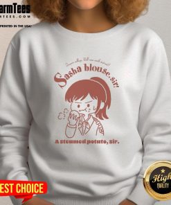 Cute Sasha blouse with a 'Sir A Steamed Potato' design and Attack on Titan sweatshirt, showcasing anime-inspired fashion.
