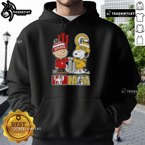 Cute Snoopy and Charlie Brown in Indiana sports Hoosiers X Pacers skyline hoodie, perfect for fans and collectors.