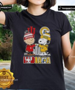 Cute Snoopy and Charlie Brown Indiana sports Hoosiers X Pacers skyline ladies tee shirt design
