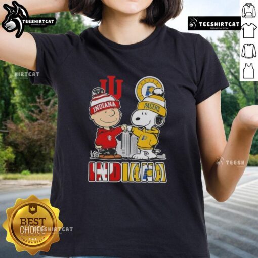 Cute Snoopy and Charlie Brown Indiana sports Hoosiers X Pacers skyline ladies tee shirt design