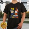 Alt Text: Cute Snoopy and Charlie Brown in Michigan sports Wolverines X Detroit Tigers skyline t-shirt design.