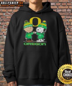 Alt Text: Cute Snoopy and Charlie Brown in Oregon Ducks football hoodie with skyline design, perfect for fans and cozy wear.