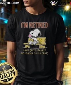 Alt Text: Cute Snoopy X Woodstock 'I'm Retired And Quite Frankly No Longer Give A Crap' T-Shirt design featuring playful graphics.
