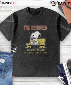 Alt Text: Cute Snoopy and Woodstock I'm Retired and Quite Frankly No Longer Give a Crap washed t-shirt design.