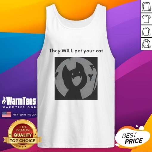 Adorable 'Cute They Will Pet Your Cat' tank top featuring a playful cat design, perfect for cat lovers and casual wear.