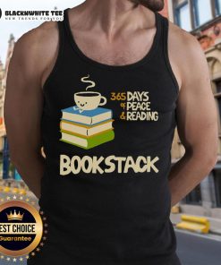 Alt Text: Cute coffee bookstack with '365 Days of Peace' tank top, perfect for book lovers and cozy reading moments.