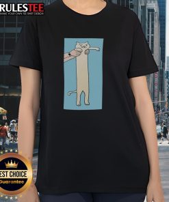 Alt Text: Funny long cat graphic on a cute ladies tee, perfect for cat lovers and casual wear enthusiasts.