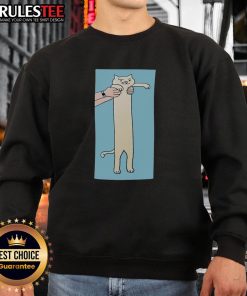 Adorable long cat graphic on a cute sweatshirt, perfect for cat lovers and cozy fashion enthusiasts.
