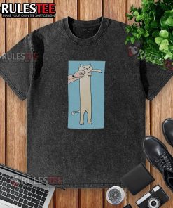 Funny long cat graphic on a cute washed T-shirt, perfect for cat lovers and casual wear enthusiasts.