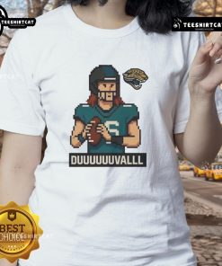 Funny Jacksonville Jaguars 'Duuuuuuvalll' pixel art ladies tee featuring vibrant graphics and team spirit.