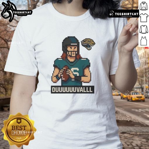 Funny Jacksonville Jaguars 'Duuuuuuvalll' pixel art ladies tee featuring vibrant graphics and team spirit.