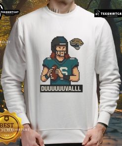 Funny Jacksonville Jaguars 'Duuuuuuvalll' pixel art sweatshirt showcasing team spirit and humor in vibrant colors.