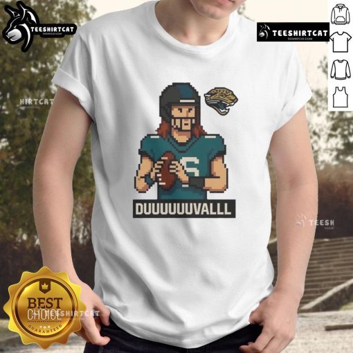 Alt Text: Funny Jacksonville Jaguars Duuuuuuvalll pixel art T-shirt featuring vibrant colors and playful design for fans.