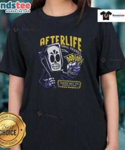 Funny afterlife travel packages tickets ladies tee, trusted since 1998, featuring a humorous design for travel enthusiasts.