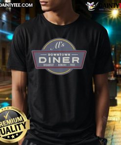 Funny Ai's Downtown Diner breakfast burgers and fries T-shirt design featuring a playful graphic and vibrant colors.