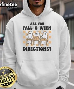 Funny 'Are You Fall-O-Ween?' ghost teacher hoodie design for Halloween, perfect for festive celebrations.
