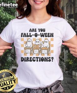Funny 'Are You Fall-O-Ween?' ghost teacher Halloween ladies tee design, perfect for festive October celebrations.