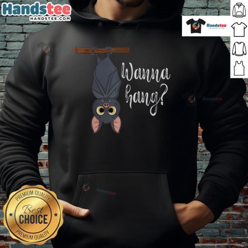 Funny bat hoodie featuring a playful design of a bat hanging upside down, perfect for Halloween and casual wear.