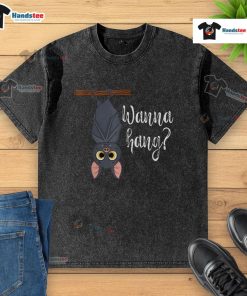 Funny bat graphic on a t-shirt hanging to dry, showcasing a playful design perfect for animal lovers and humor enthusiasts.