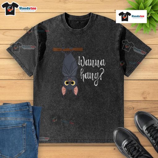 Funny bat graphic on a t-shirt hanging to dry, showcasing a playful design perfect for animal lovers and humor enthusiasts.