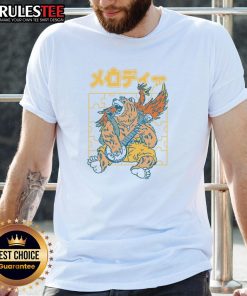 Alt Text: Funny bear playing banjo on a Japanese retro-style T-shirt, featuring vibrant colors and whimsical animal melody design.