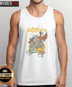 Alt Text: Funny bear playing banjo in a Japanese retro style on a tank top, perfect for animal melody lovers.